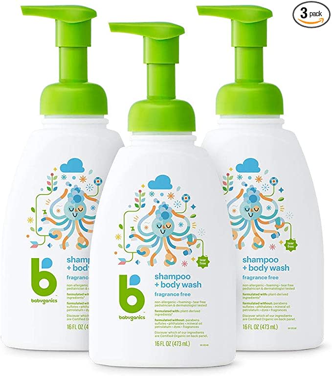 Babyganics Baby Shampoo + Body Wash Pump Bottle, Fragrance Free, Packaging May Vary,16 Fl Oz (Pack of 3)