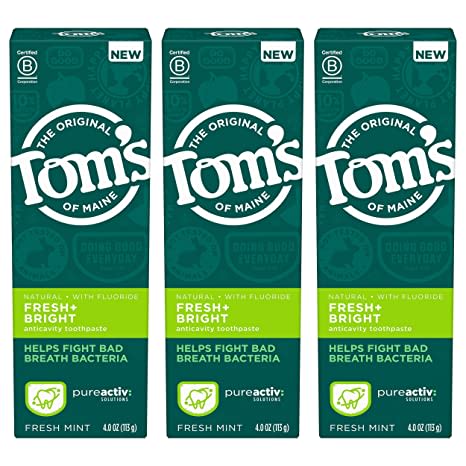Tom's of Maine PureActiv Fresh + Bright Anticavity Toothpaste 4.0oz, 3-Pack