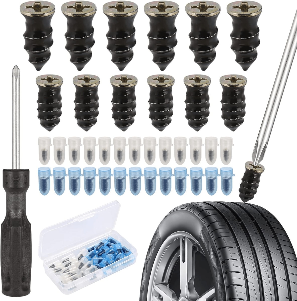Zocipro 30Pcs Tyre Repair Kit Rubber Nails with Screwdriver
