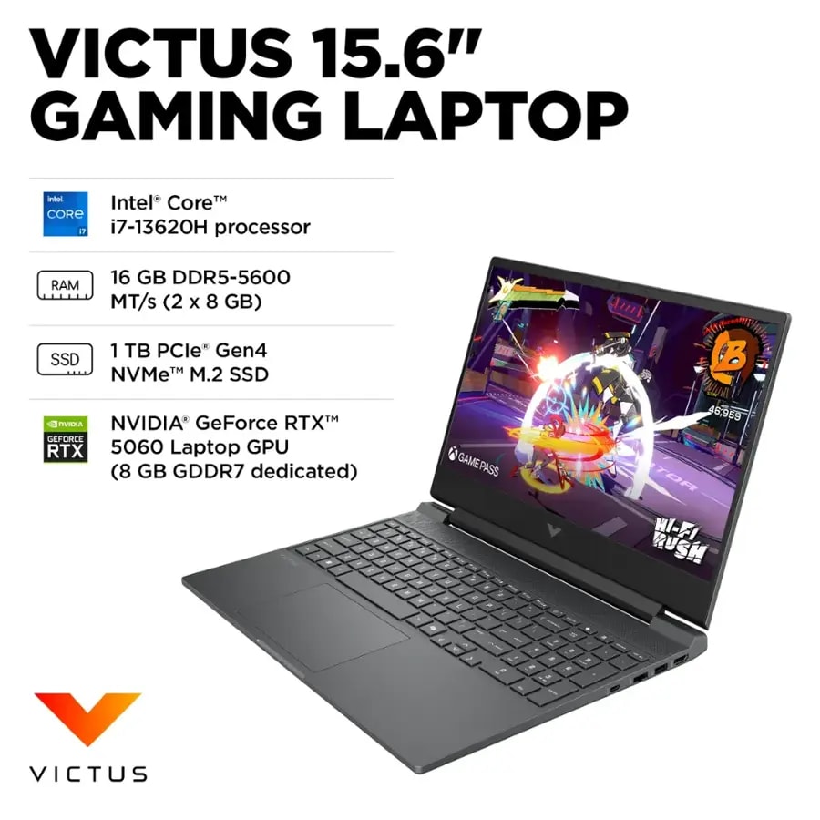 HP Victus 15, i7-13620H, RTX 5060, 16 GB DDR5-5600, 1 TB SSD, FHD 144 Hz 300 nits