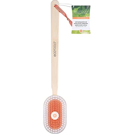 EcoTools Citrus Infused Multi-Tasking Bath and Shower Body Brush, Long Handle Back Scrubber, Exfoliating Bath Brush, Cleanses Hard To Reach Areas, Refreshing Clean,1 Count