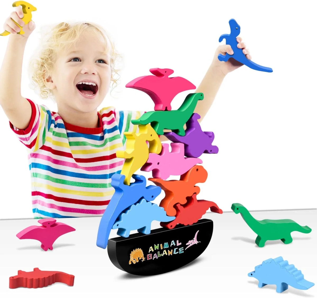 Wooden Stacking Dinosaur Toys for Kids