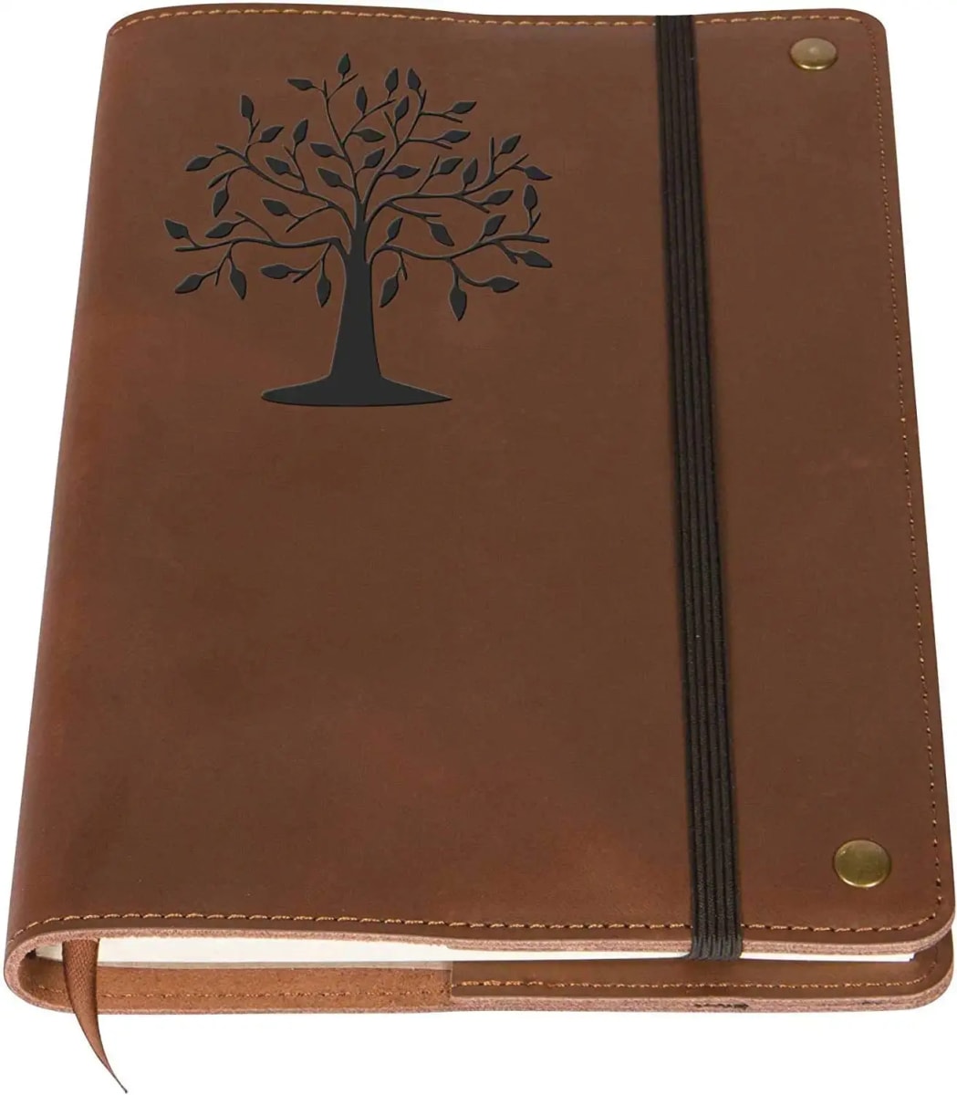 The Tree Of Life - Real Leather Refillable Writing Journal | Elastic Strap | 200 Lined Pages