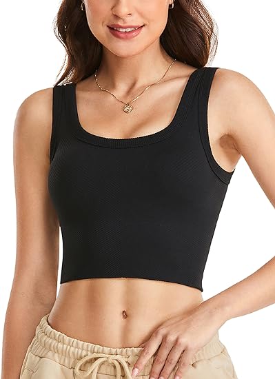 Ribbed Long Line Crop Sports Bra (Black)