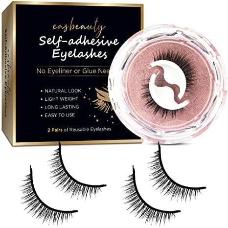 Reusable Self-Adhesive Eyelashes No Eyeliner or Glue Needed, False Lashes Stable and Easy to Put On, Natural Look and Waterproof Fake Eyelashes, Perfect Gift for Women (2-Pairs )