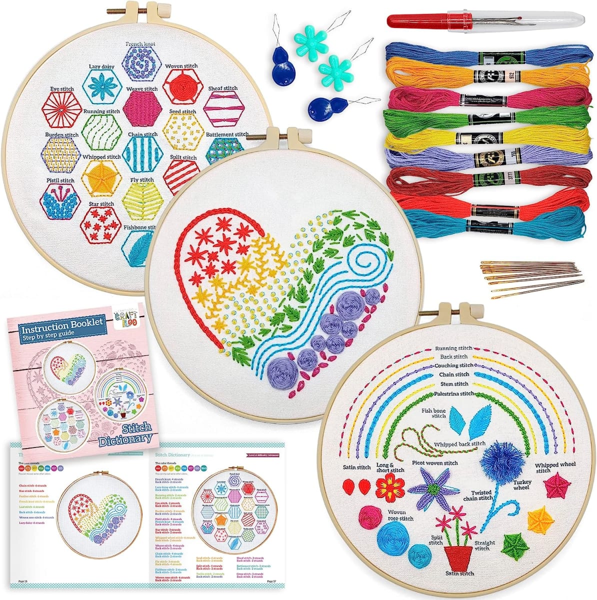 Learn 30 Stitches Heart Embroidery kit for Beginners