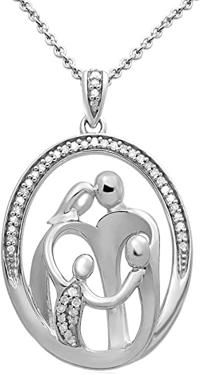 Parent and Child Family Necklace Pendant with Natural White Round Diamonds