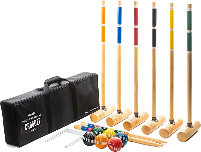 Franklin Sports Croquet Set - Includes Croquet Wood Mallets, All Weather Balls, Wood Stakes and Metal Wickets
