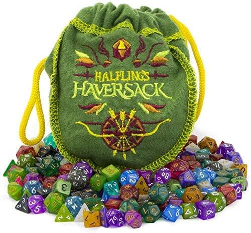 Halfling's Haversack - Mini Polyhedral Dice Set for Tabletop RPG Adventure Games with a Dice Bag - DND Dice Set, Suitable for Dungeons and Dragons and Dice Games Alike