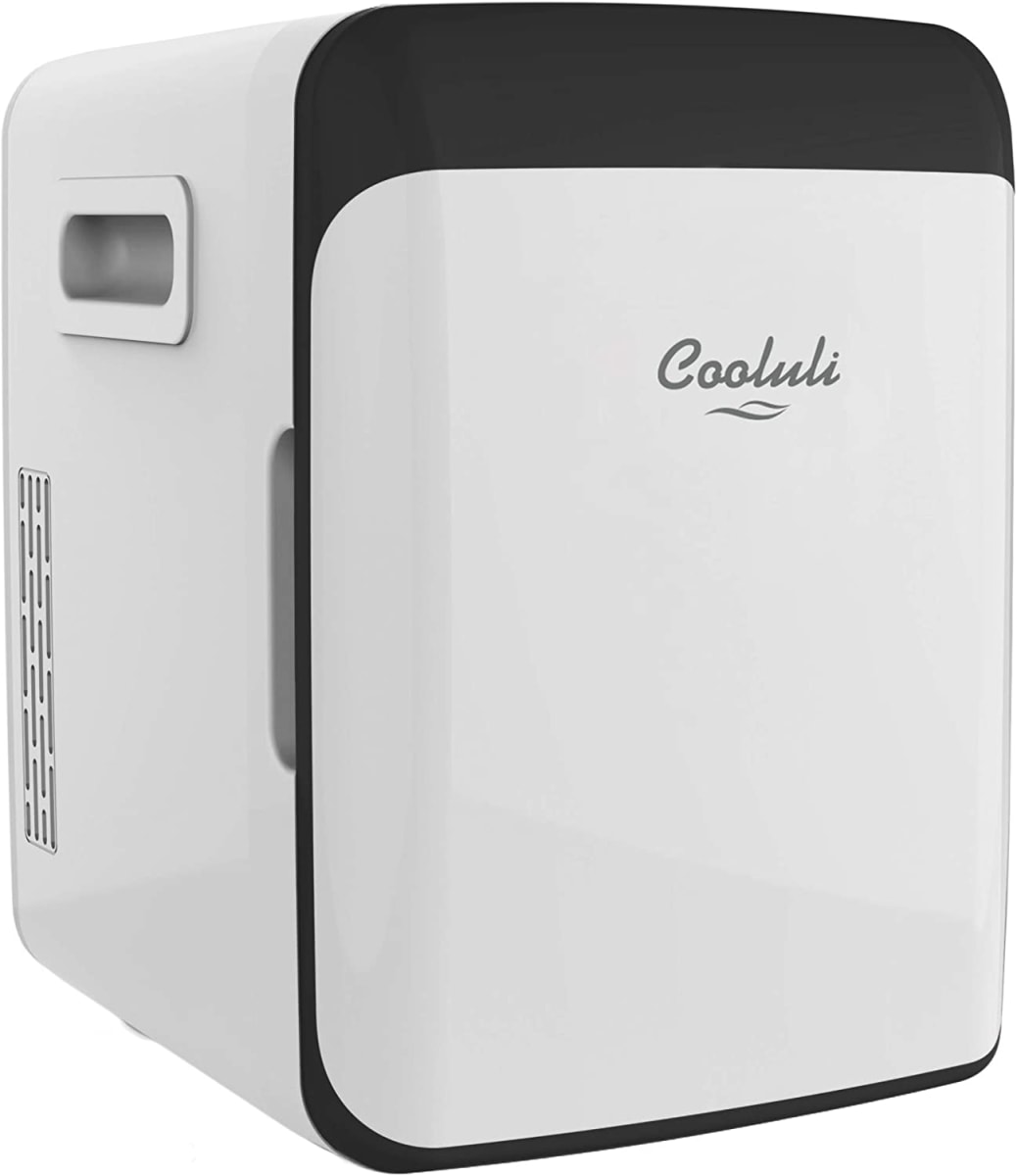 Cooluli 10L Mini Fridge for Bedroom - Car, Office Desk & College Dorm Room - 12V Portable Cooler & Warmer for Food, Drinks, Skincare, Beauty, Makeup & Cosmetics