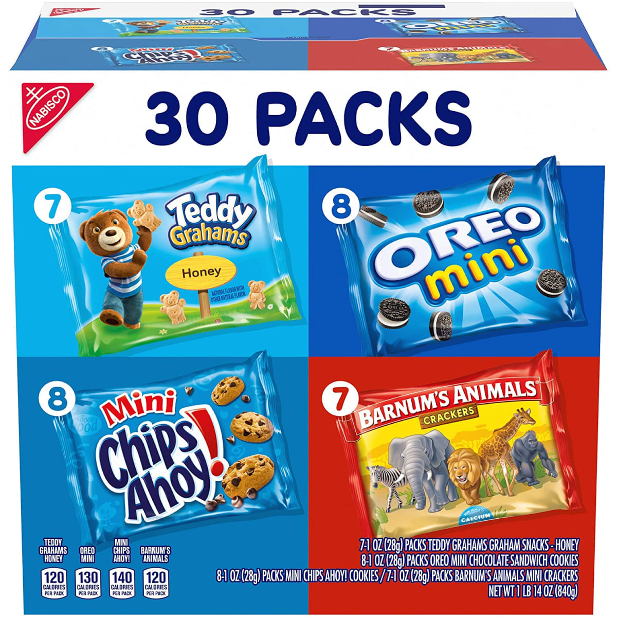 Nabisco Team Favorites Variety Pack, OREO Mini, CHIPS AHOY! Mini, Teddy Grahams Honey & Barnum's Animal Crackers, Christmas Cookies Stocking Stuffers