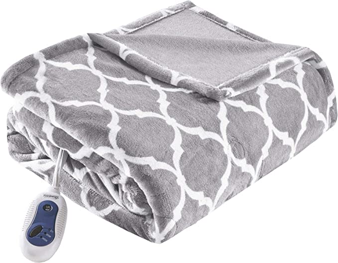 Beautyrest Ogee Printed Plush Electric Blanket for Cold Weather