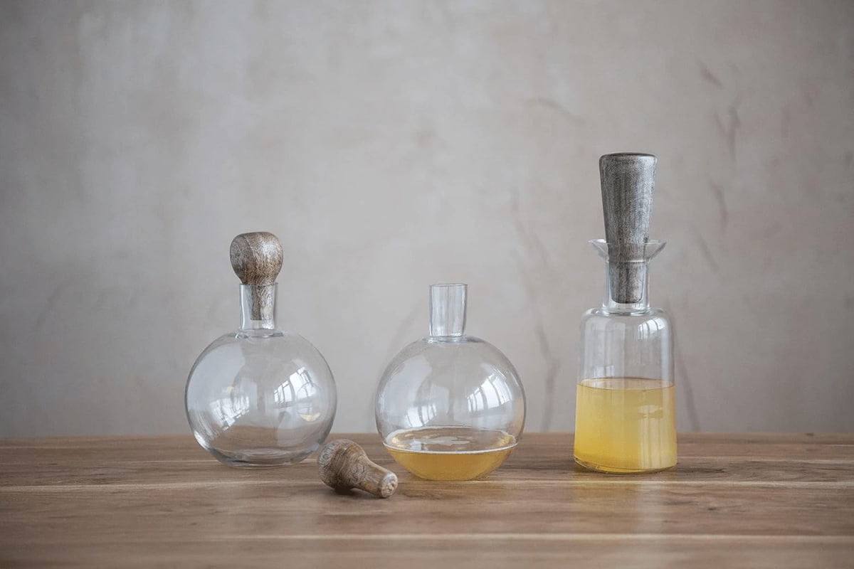 Glass Decanter w/ Wood Top