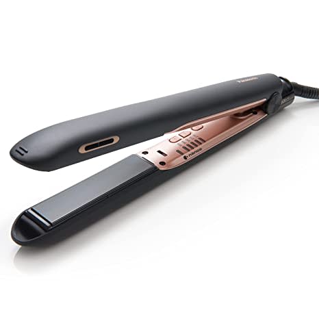 Panasonic nanoe 1” Flat Iron for Healthy, Shiny Hair, Hair Styling Iron with Ceramic Plates and Intuitive Heat Technology, for Straightening, Smoothing and Curling – EH-HS99-K (Black / Rose Gold)