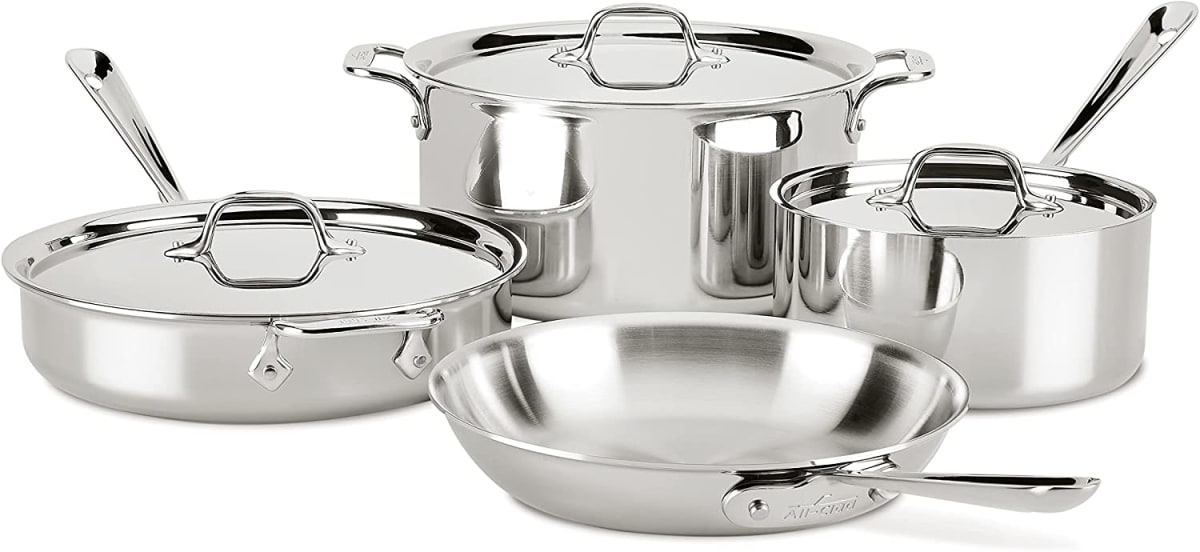 All-Clad 4007AZ D3 Stainless Steel Dishwasher Safe Induction Compatible Cookware Set