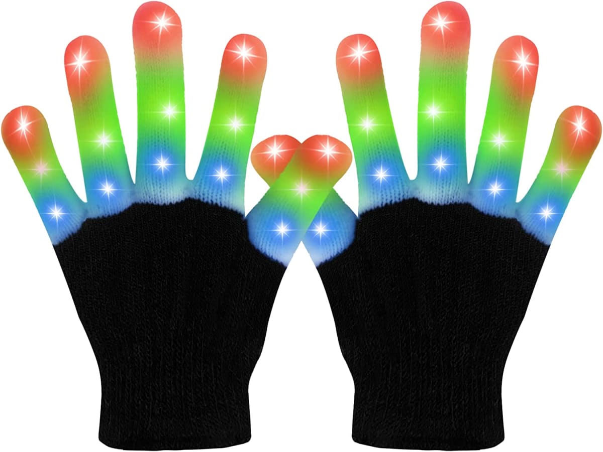 LED Gloves,Cool Toys Kids Light Up Gloves Finger Lights Flashing LED Gloves Colorful Flashing Gloves Kids Toys for Christmas Halloween Party Favors,Gifts(S)
