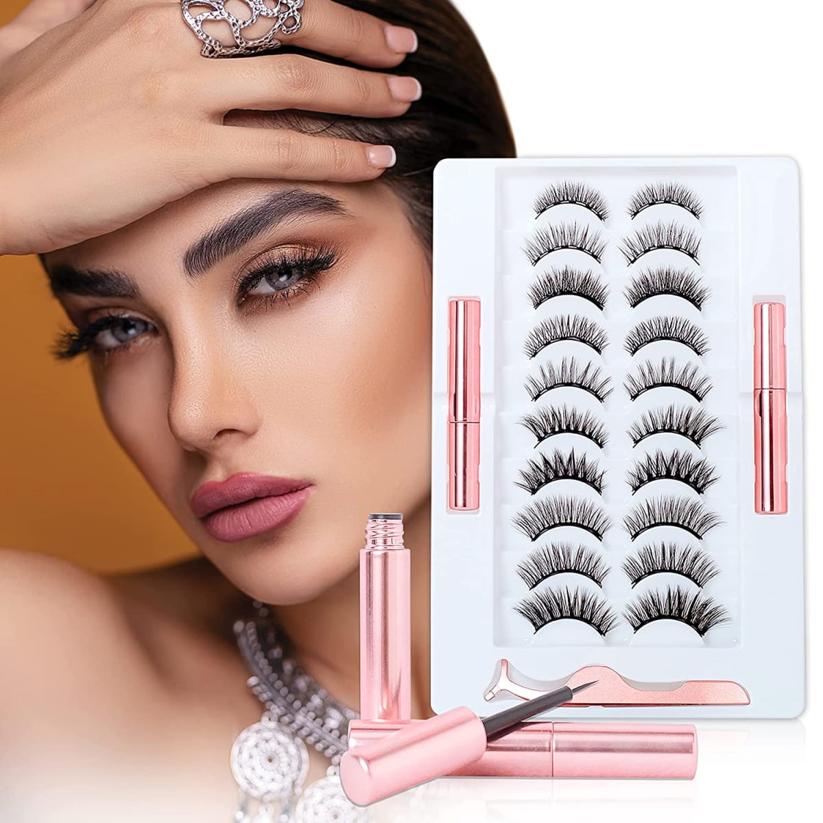 Magnetic Eyelashes with Tweezers and Waterproof Eyeliner
