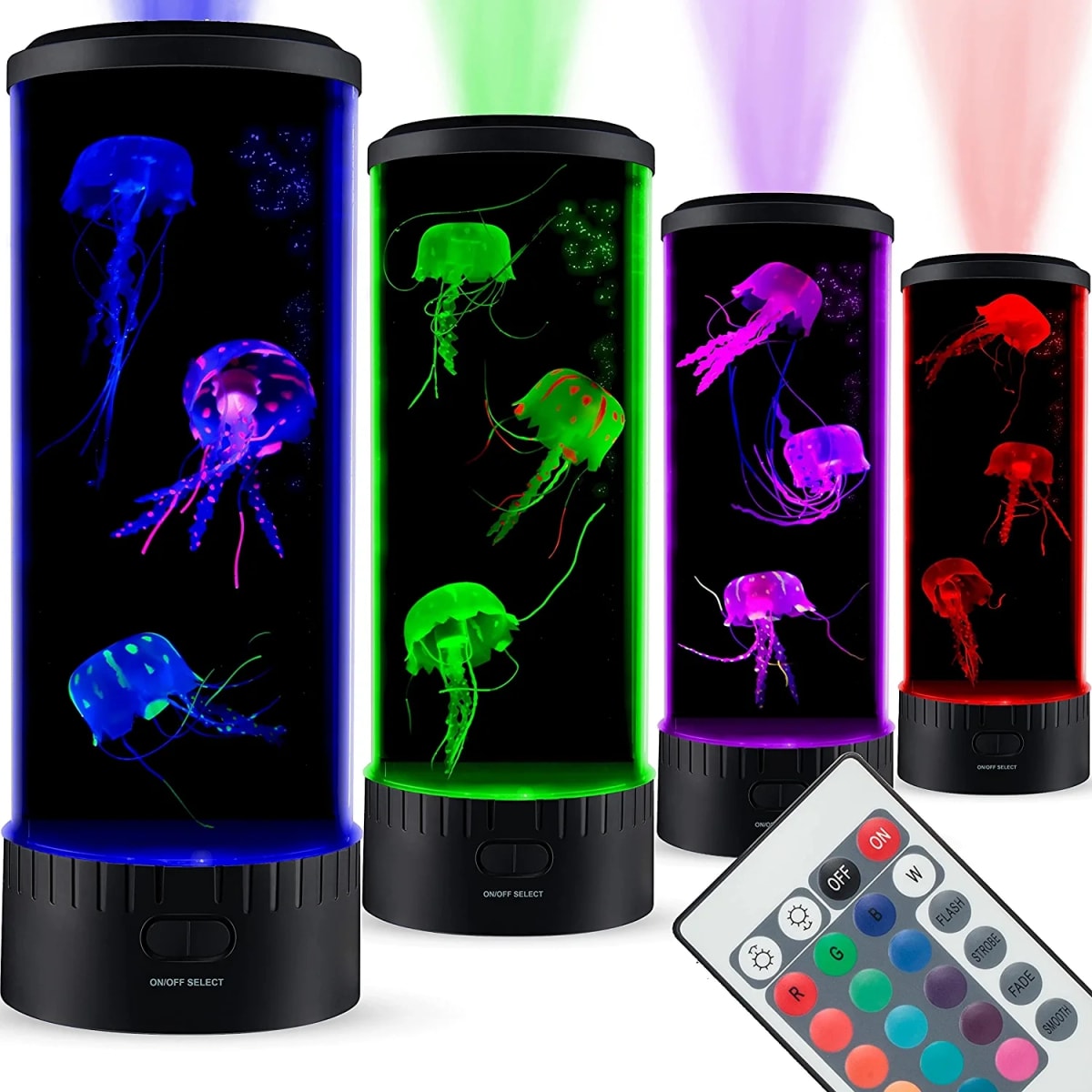 Large LED Jellyfish Lava Lamp Aquarium - Electric Round Jellyfish Tank Mood Light with 3 Fake Glowing Jelly Fish, 20 Color Changing Remote, Ocean Wave Projector - Plug in Kids Night Light