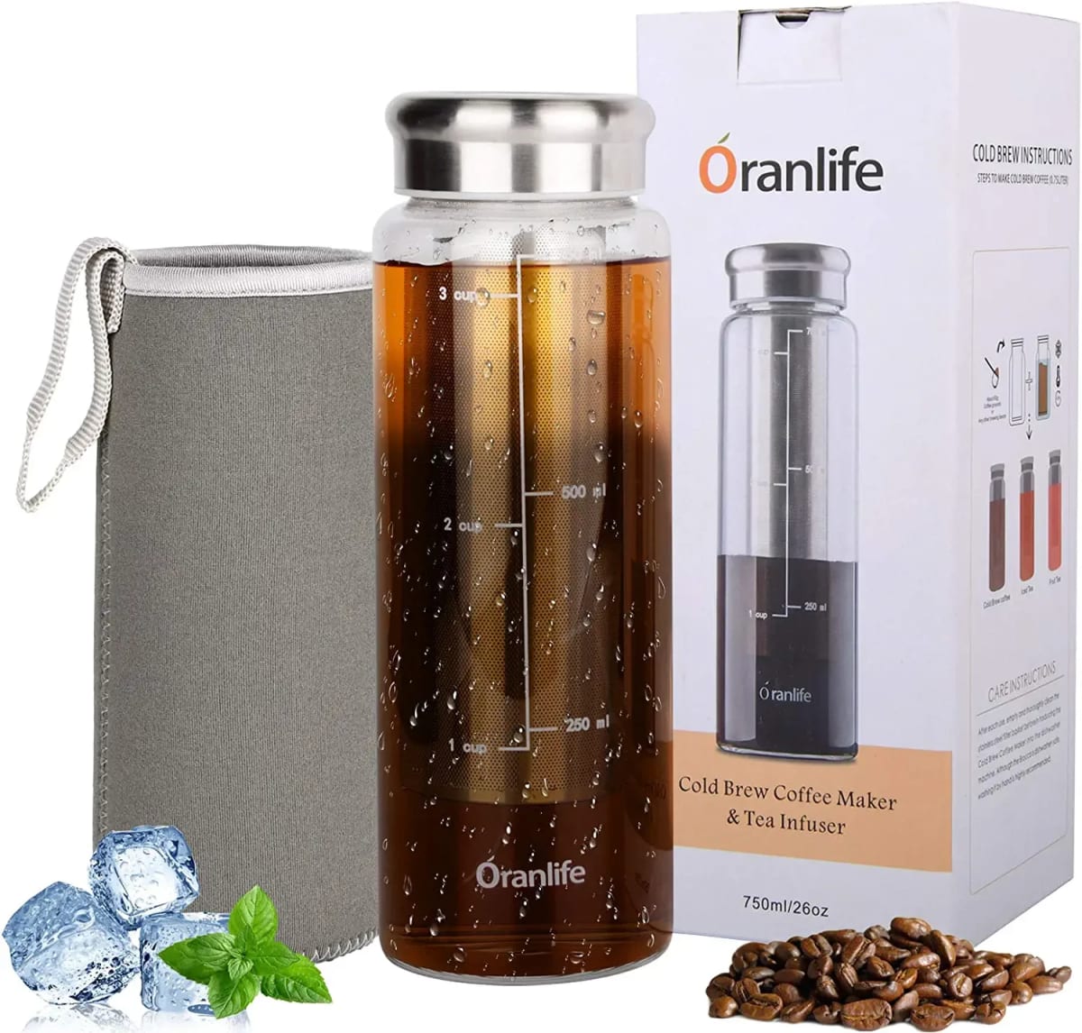 Cold Brew Coffee Maker, Portable Iced Coffee and Tea Infuser with Airtight Lid