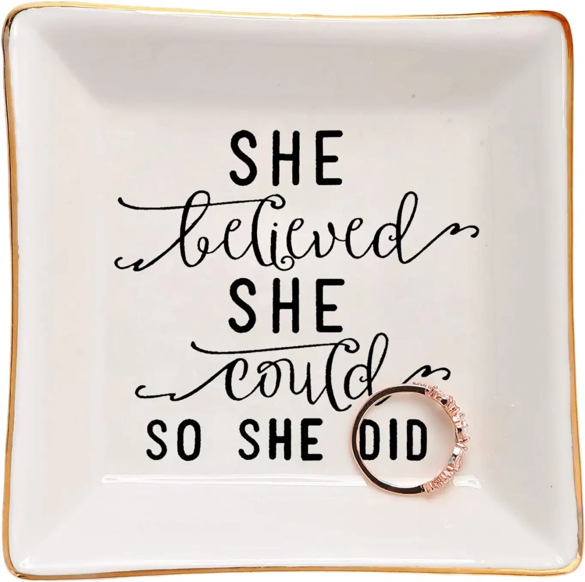 Graduation Gifts for Her 2022 High School Ring Dish-She Believed She Could,So She Did