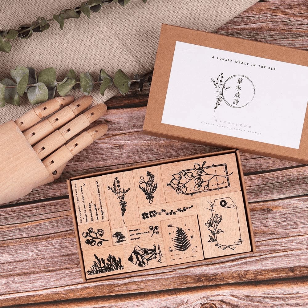 Field note style stamp set wooden