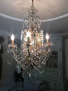 Vintage beaded chandelier LAMP CRYSTAL PRISMS