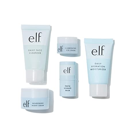 e.l.f. Jet Set Hydration Kit, Travel-Friendly Skincare Set, Cleanser, Balm, Moisturizer, Eye Cream & Night Cream