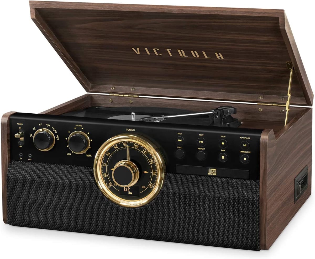 Victrola Empire Mid-Century 6-in-1 Turntable with 3 Speed Record Player