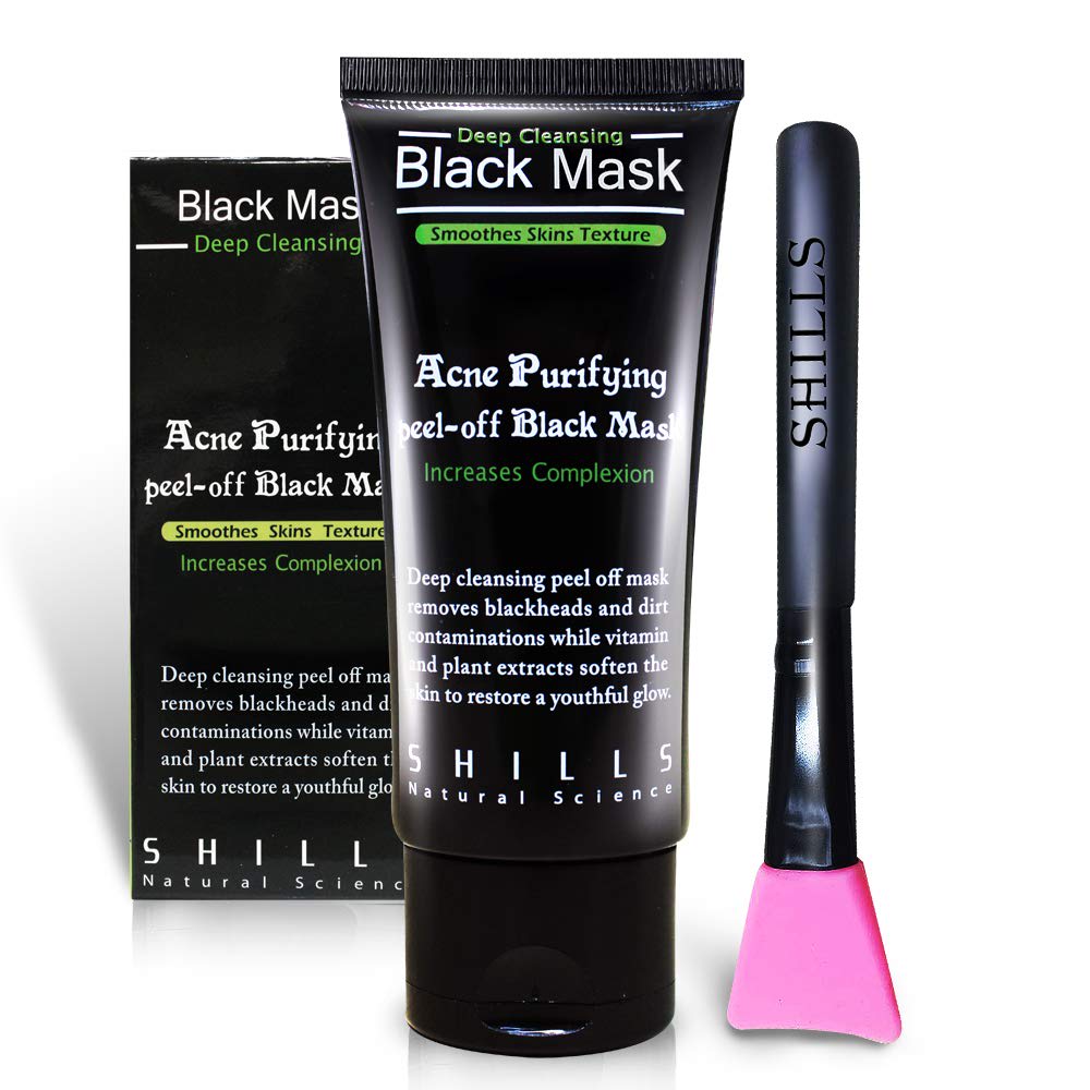 SHILLS Charcoal Black Mask, Peel Off Mask, Charcoal Mask, Black Peel Off Mask, Deep Cleansing, Purifying, Activated Charcoal Black Mask with Brush