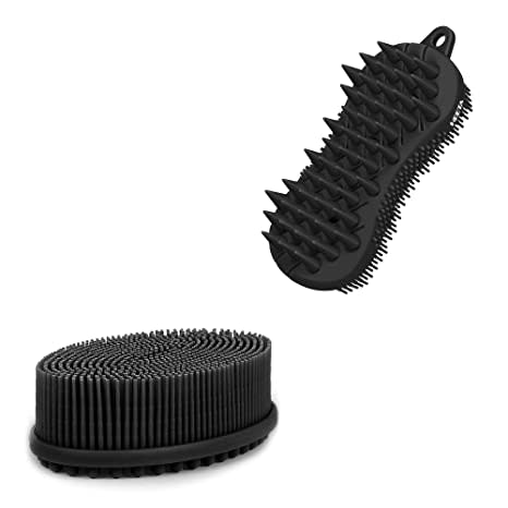 Heeta Body Brush for Wet and Dry Brushing with Silicone Body Scrubber and Hair Shampoo Brush (Black)