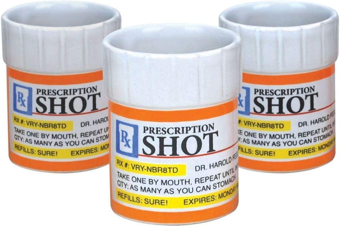 Prescription Pill Bottle Shaped Shot Glass Set, 3-Pack