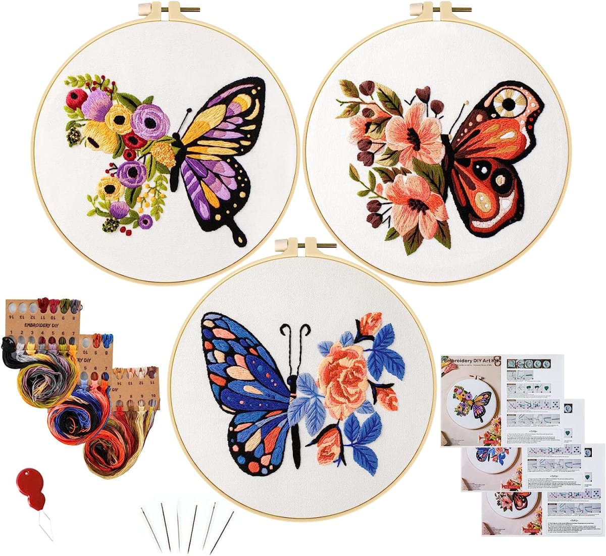 Butterfly Flower Pattern Embroidery Starter Kit