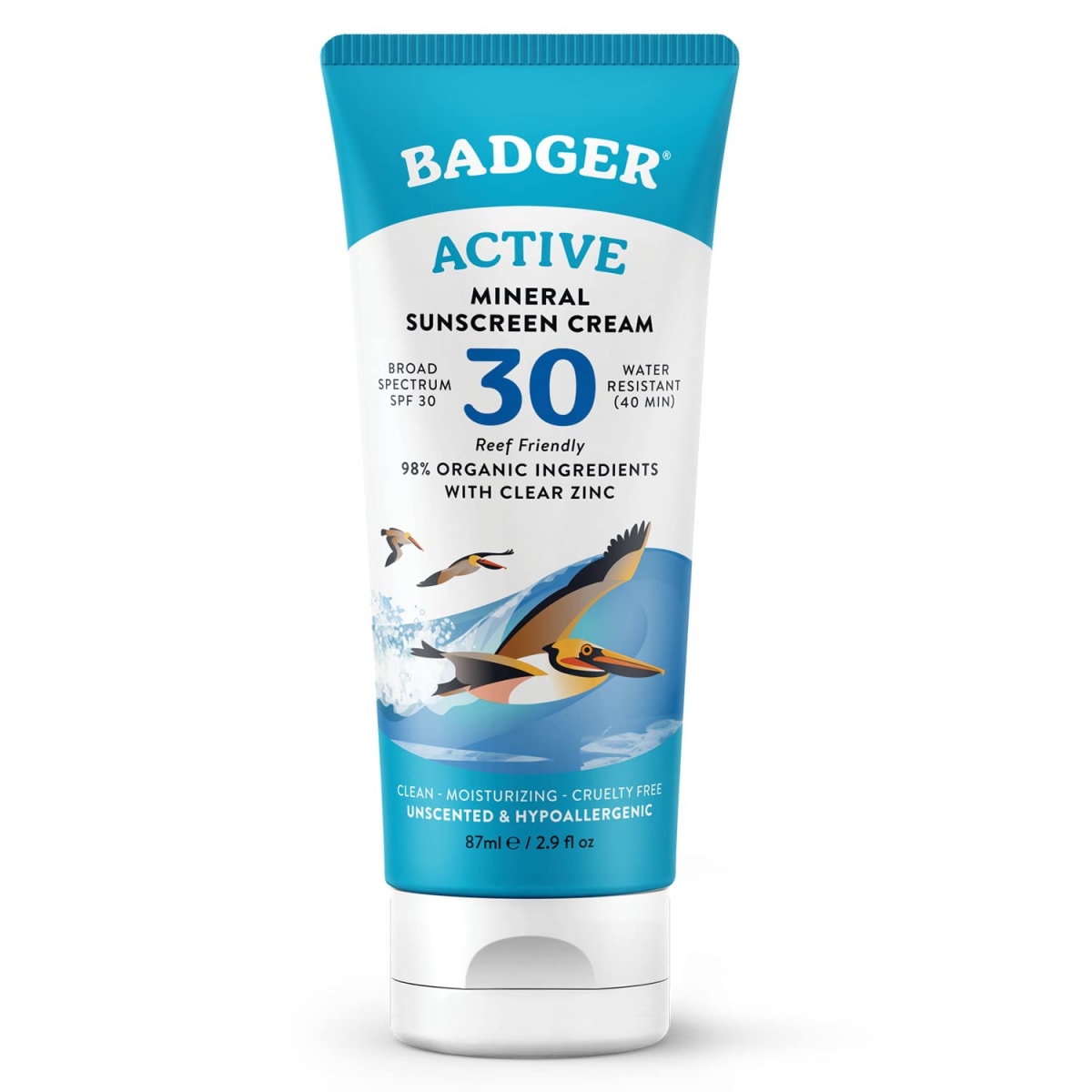 Badger Active Unscented Sunscreen Cream SPF 30