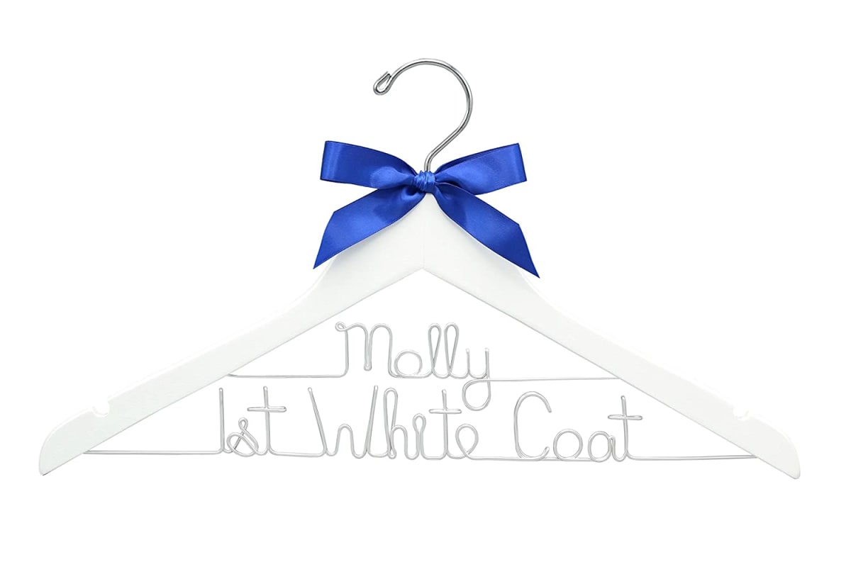 First White Coat Hanger, Pharmacist Gift, New Doctor Gift, PhD Gift, White Coat Ceremony, Medical School Graduation, Custom Lab Coat Hanger