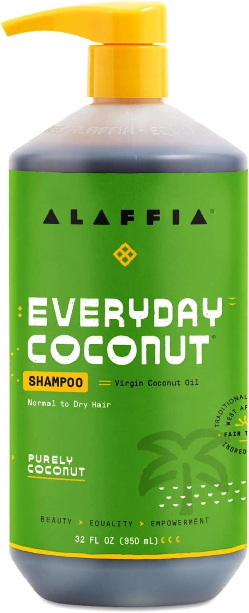 Alaffia EveryDay Coconut Shampoo - Normal to Dry Hair, Helps Gently Clean Scalp and Hair of Impurities with Ginger and Coconut Oil, Fair Trade, PURELY COCONUT, 32 Fl Oz