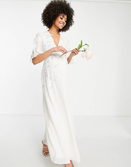Bridal embroidered plunge maxi dress