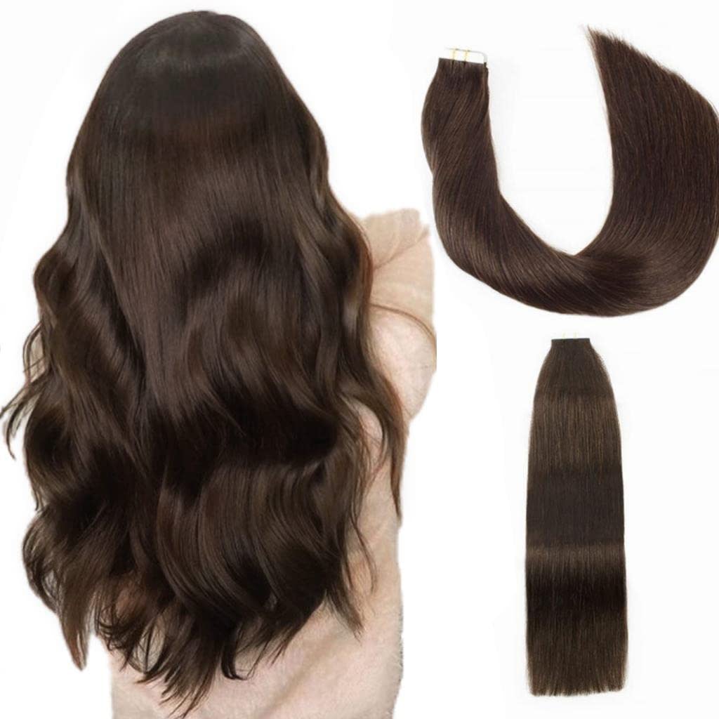 YMEYME Hair Extensions Real Human Hair Tape in 20 inches Chocolate Brown 20pcs 50g/pack Soft Fine Hair Extensions Tape in for Fuller Look (20 inches #3 Chocolate Brown)