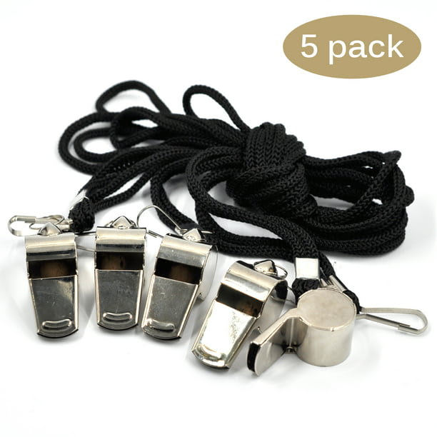 5packs Stainless Steel Sports Whistle with Lanyard for Referee Coach
