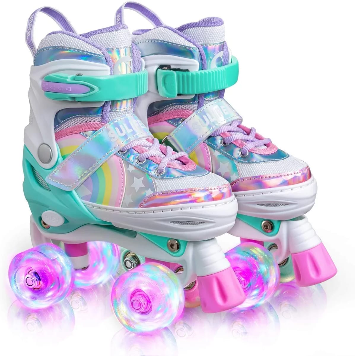Rainbow Unicorn Adjustable Light up Roller Skates for Girls & Boys