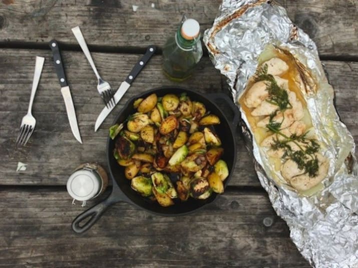 Chicken with Roasted Brussels Sprouts and Dill Potatoes