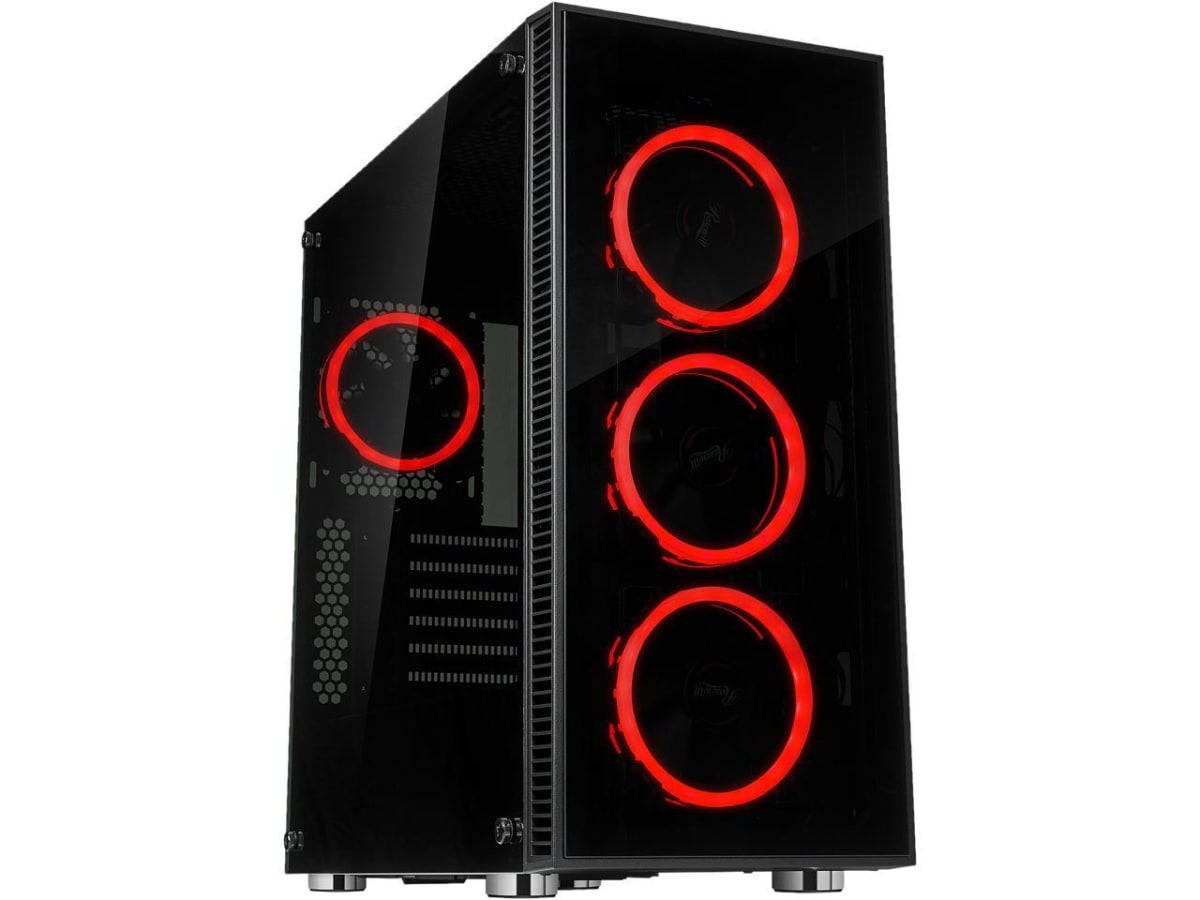 Rosewill ATX Mid Tower Gaming PC Computer Case with Dual Ring Red LED Fans