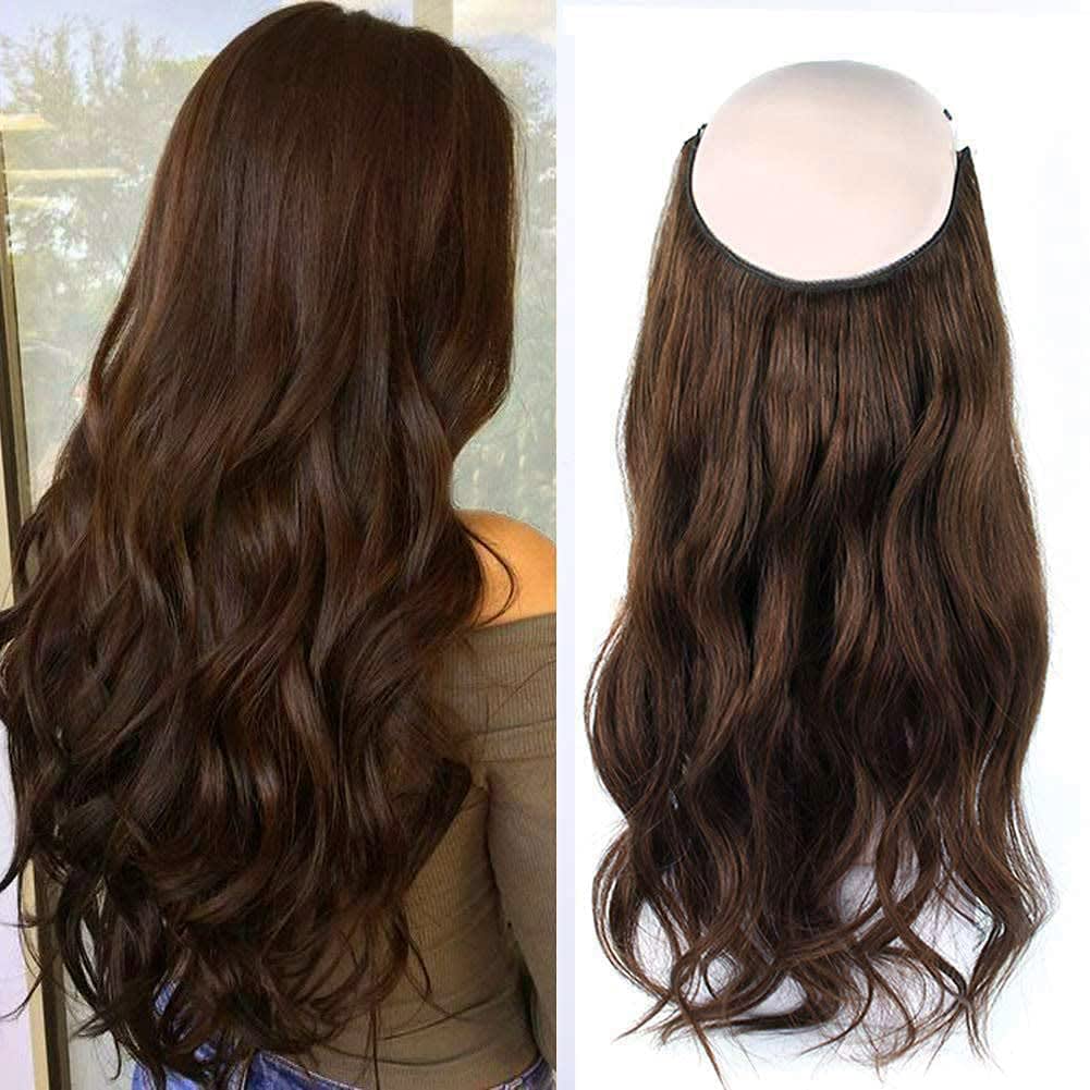Sassina Wire Hair Extensions Real Human Hair, #3 Brown Color with Invisible Transparent Miracle Wire Hair Extensions 20 Inch One Piece for Full Head 120 Grams