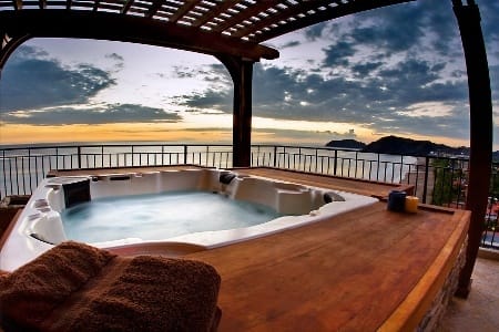 Relax in an outdoor hot tub