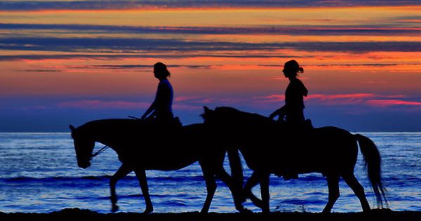Sunset horseback riding on the beach