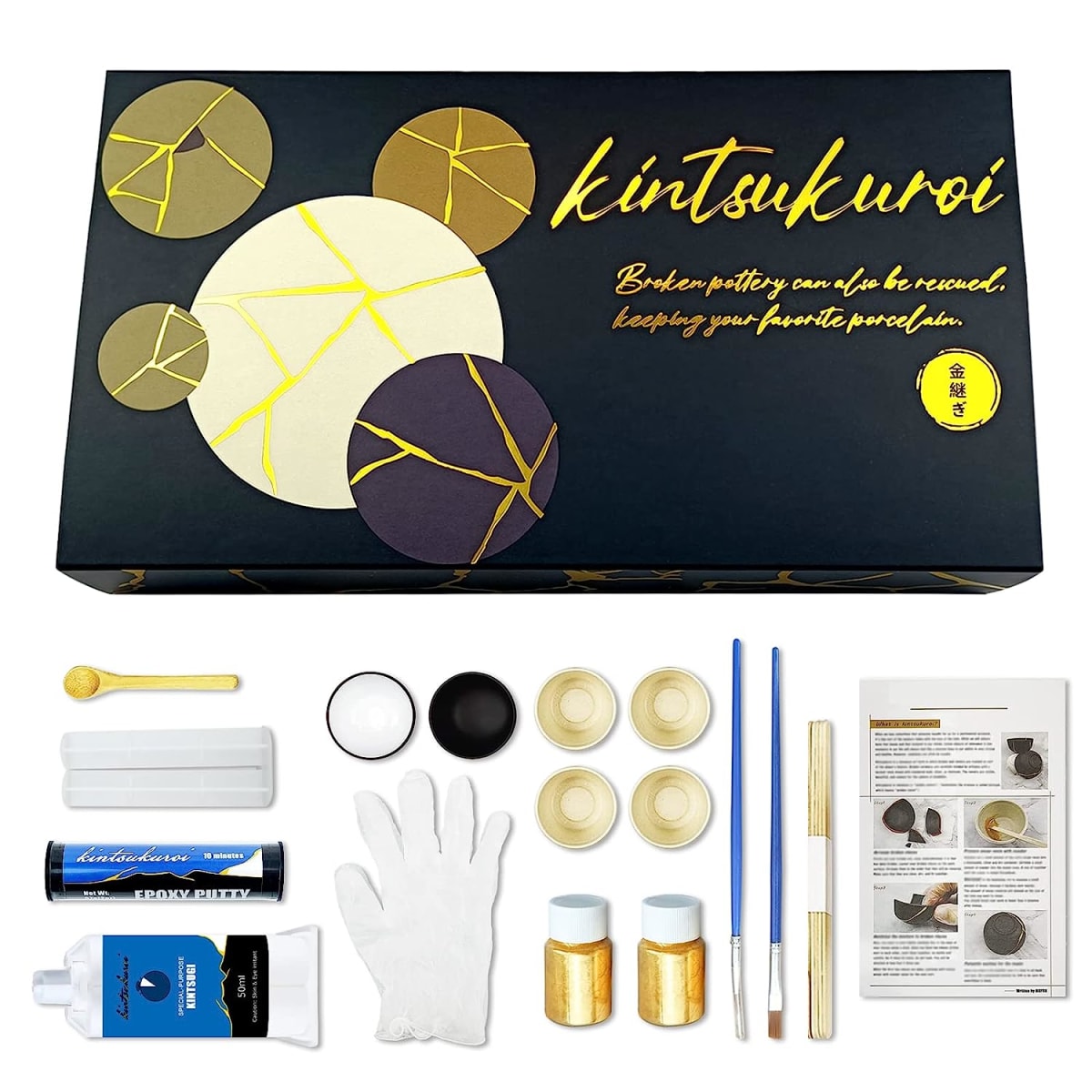 Japanese Kintsugi Kit with Two Practice Ceramic Cups