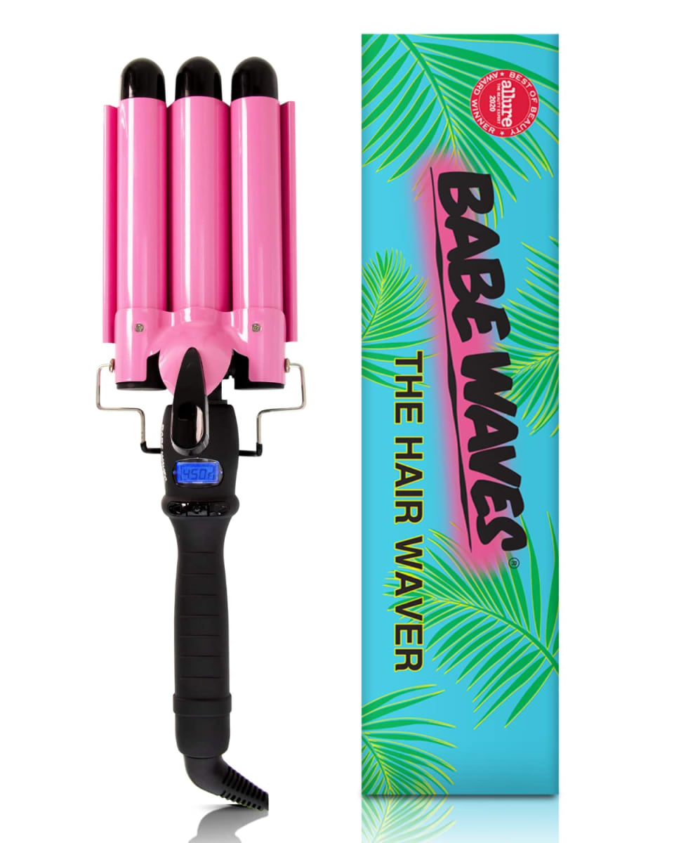 Trademark Beauty Babe Waves 3 Barrel Curling Iron Hair Waver, 1 Inch Quick Heat, Adjustable Temperature Hair Curler, Perfect Beach Waver, Hair Styling Tools, 25mm Standard Ceramic Wand, Pink