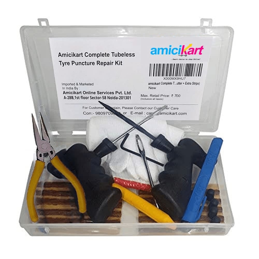 amiciAuto Complete Tubeless Tyre Puncture Repair Kit with Box