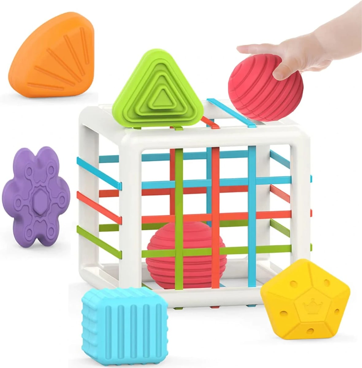Baby Sorter Toy Colorful Cube and 6 Pcs Multi Sensory Shape
