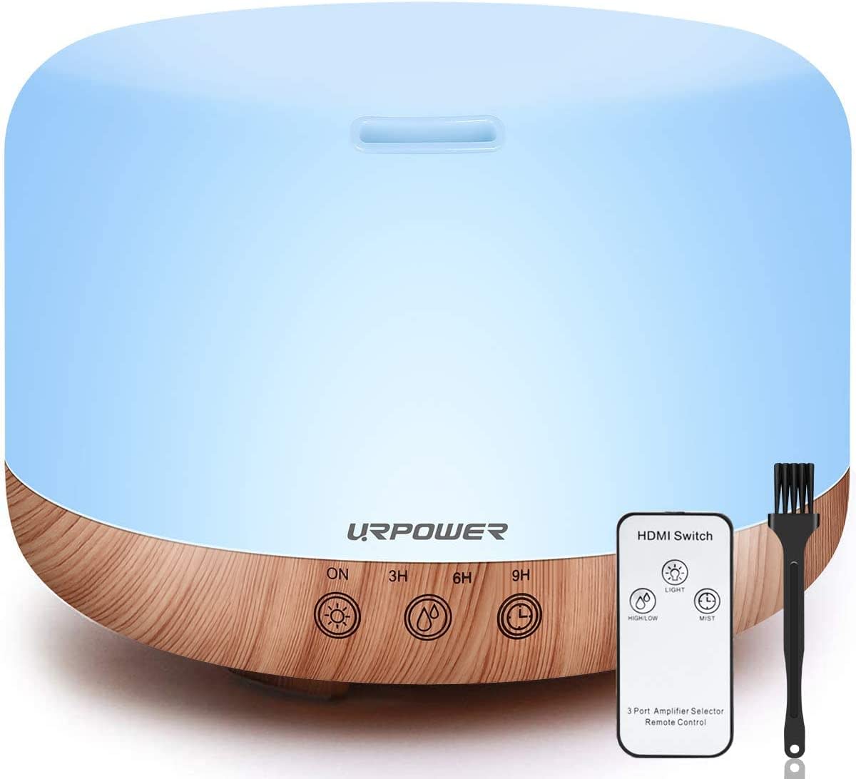 1000ml Essential Oil Diffuser Remote Control 5 in 1 Ultrasonic Aromatherapy Oil Cool Mist Humidifier Running 20 Hours with Adjustable Mist Mode/4 Timer Settings for Large Room Study Yoga Spa