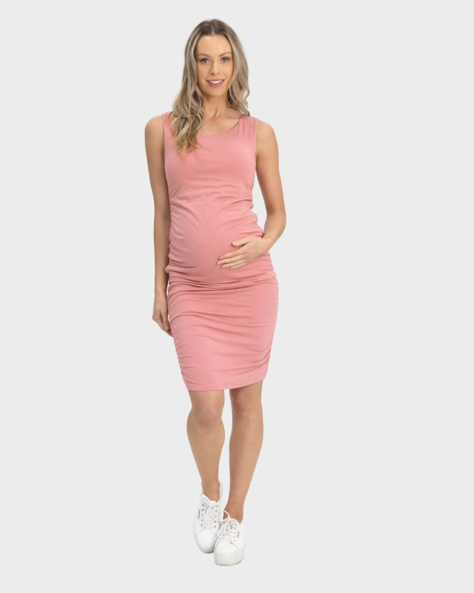 Maternity Sleeveless Bodycon Dress in Pink